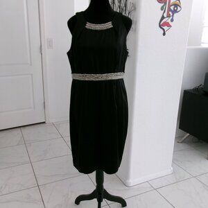 Calvin Klein Black Satin Rhinestone & Chain Sleeveless Evening Sheath Dress 12